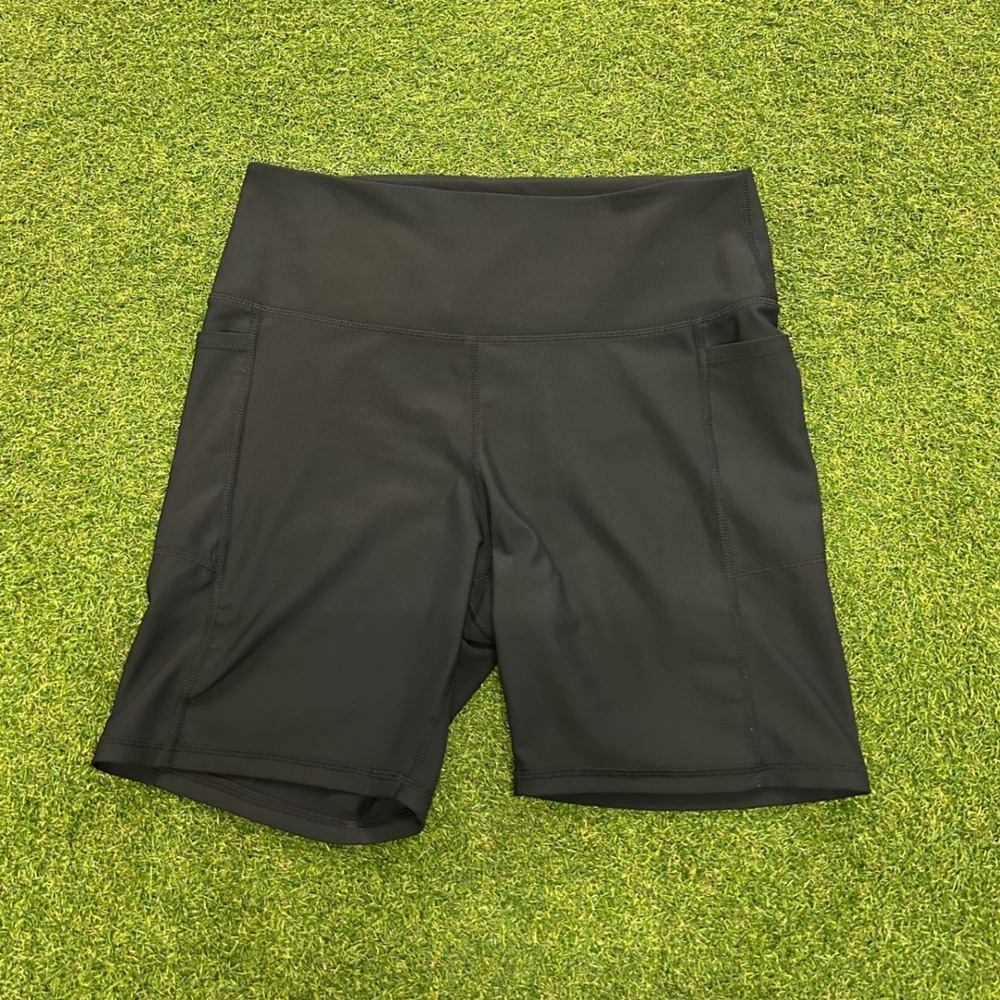Danskin Black Ribbed High Waisted Bike Shorts with Pockets XL 1774182